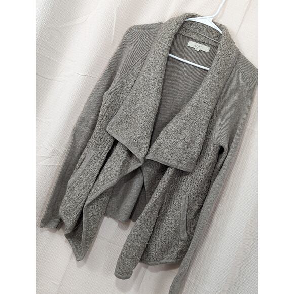 NWOT! ANN TAYLOR LOFT! WOOL BLEND NUBBY FINISH BEIGE OPEN CARDI SWEATER! SZ M - Picture 1 of 7